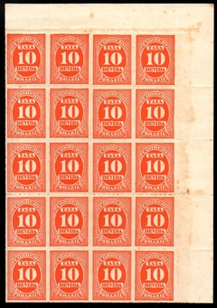 Brasil taxas X- 10 Numeral Coloridos Bloco de 20 selos NN