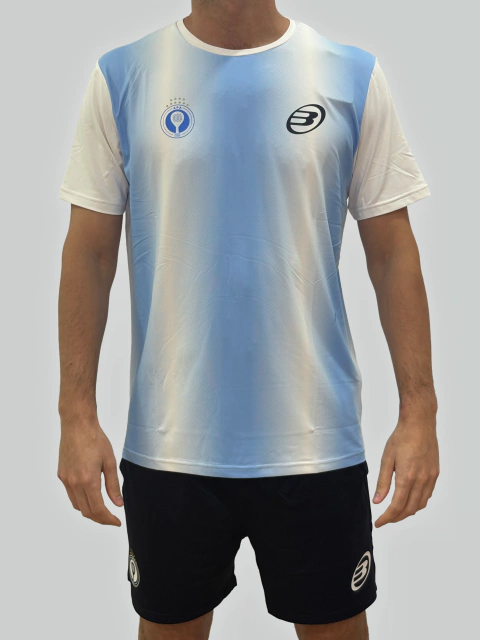 CAMISETA ACODO BLANCO/CELESTE - comprar online