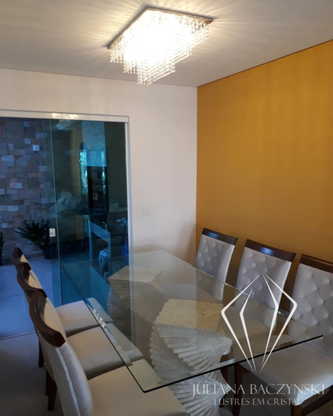 L5-4 Lustre Retangular Corrente de Cristal 70x40x27cm