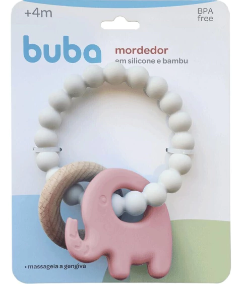 MORDEDOR EM SILICONE E BAMBU ROSA