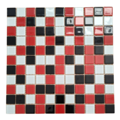 Venecitas Crystal Mix Rojo / Ngo / Blanco Vidrio 2,5 x 2,5 cm. Planchas de 30 x 30 cm. CM248