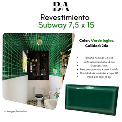 Azulejo 2da Subway Biselado 7,5x15 Verde Ingles x mts2.