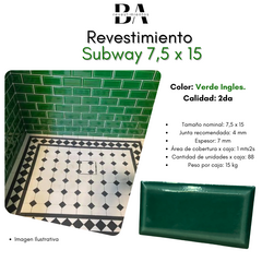 Azulejo 2da Subway Biselado 7,5x15 Verde Ingles x mts2. en internet