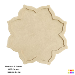 Soporte Madera - Flor Mandala 8 puntas 24 cm.