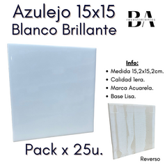 Pack x 25u: Azulejos Blancos 15x15. Marca Acuarela