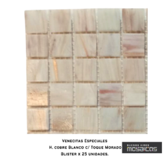 Venecitas Especiales: Blanco c/ Toque Morado H. cobre - Buenos Aires Mosaicos