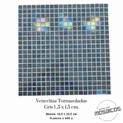 Venecitas Gris Tornasoladas 1,5 x 1,5 cm. x PLANCHA