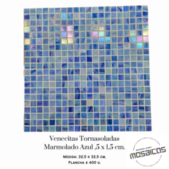 Venecitas Marmolada Bco-Azul Tornasoladas 1,5 x 1,5 cm. x PLANCHA