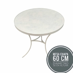 Mesa BLANCA de Hierro: 60 x 70 Altura. Base Chapa 2 mm. Apta Exterior