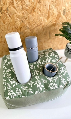ALMOHADON MATERO VERDE HOJITAS BLANCAS - comprar online