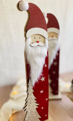 PAPA NOEL DE MADERA C/PINO GLITTER - comprar online