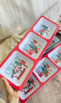 BANDEJA NAVIDEÑA DE MELAMINA C/3 DIVISIONES - Ayquelindo