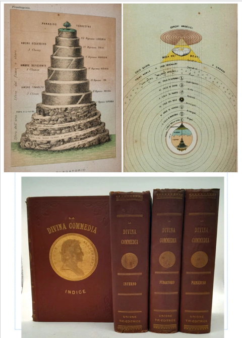 LA DIVINA COMMEDIA – 1888/93 - DANTE ALIGHIERI – UTET - CAMPI / BARBERO - 4 TOMOS MUY ILUSTRADOS (INFERNO, PURGATORIO, PARADISO E ÍNDICE ALFABÉTICO +