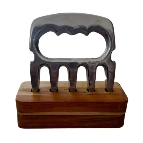 Garra de Urso Para Churrasco Em Alumínio Base de Madeira Teca Verito