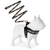 Modelo de perro con un arnés y correa ajustable de diseño colorido, ideal para perros medianos.
