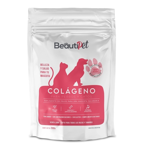 Suplemento Colageno Beautipet Proteinas Sin Gluten Sin Sabor Perro y Gatos 200gr