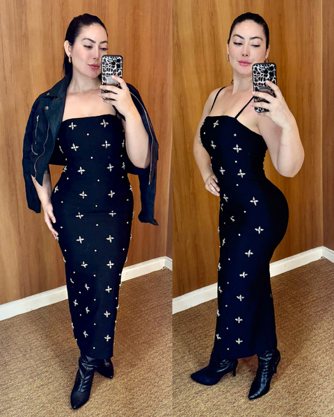 vestido midi aplicaçoes - comprar online