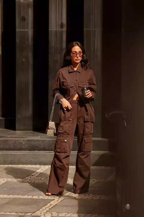 calça cargo marrom jeans - comprar online