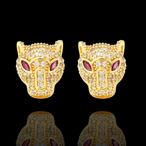 Brinco Pantera Cravejada Olhos Vermelhos