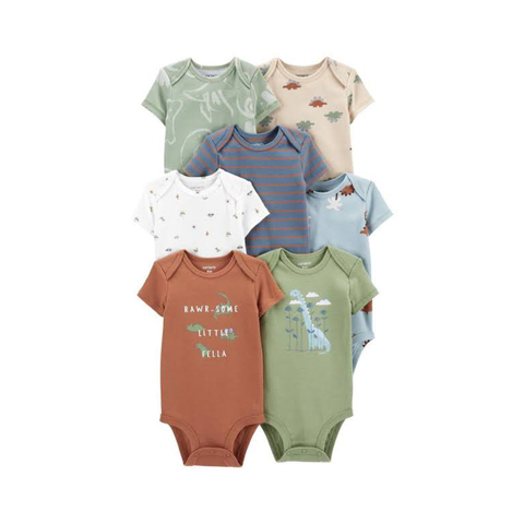 Kit de bodies Carter's - 7 bodies manga curta - Dinossauros