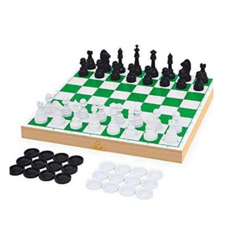 Jogo Xadrez e Dama Escolar Tabuleiro - Pais & Filhos preto e branco