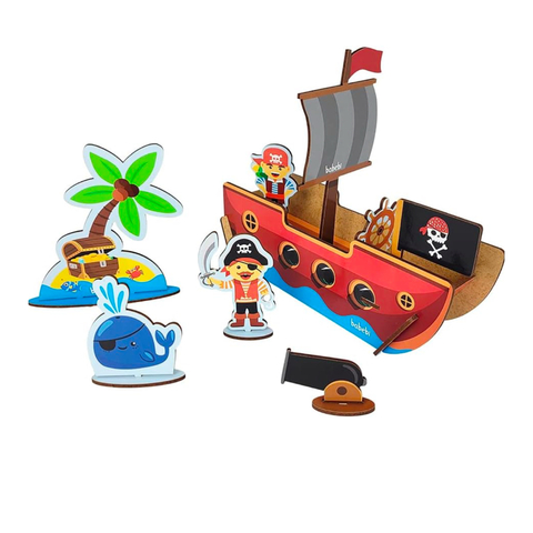 Quebra Cabeça Infantil 3D De Madeira MDF Educativo Piratas Babebi