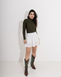 Short Saia Curto Plissado Branco Off
