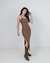 Vestido Tubinho Midi Marrom Alça Fina Fenda Lateral - comprar online