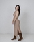 Vestido Tubinho Midi Nude Regata Gola Alta Fenda Lateral