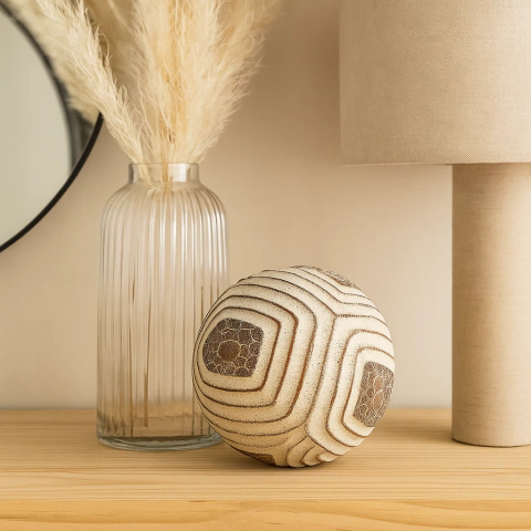 Esfera de Resina Crema Pentágono Reptil 10cm. (B359)