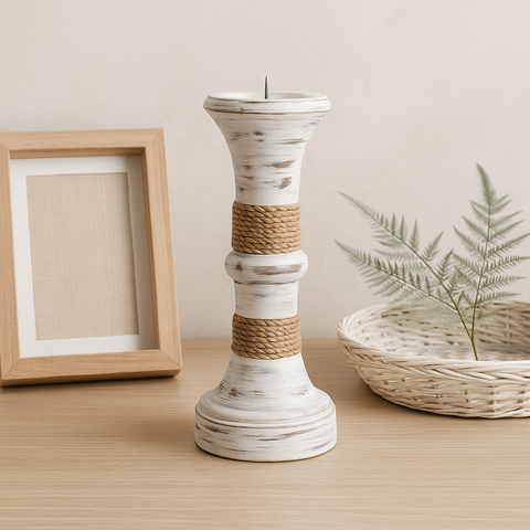 Candelabro Madera Sisal Mediano 25cm.