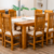 Juego de Comedor Cuadrado 140x140mts - Color Roble + 8 Sillas Tapizadas con Tela Rústica - Madera Pino Clear - comprar online