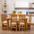 Juego de Comedor Cuadrado 140x140mts - Color Roble + 8 Sillas Tapizadas con Tela Rústica - Madera Pino Clear