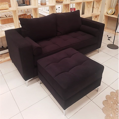 Sofá Liverpool con Puff - Tapizado Royal Negro