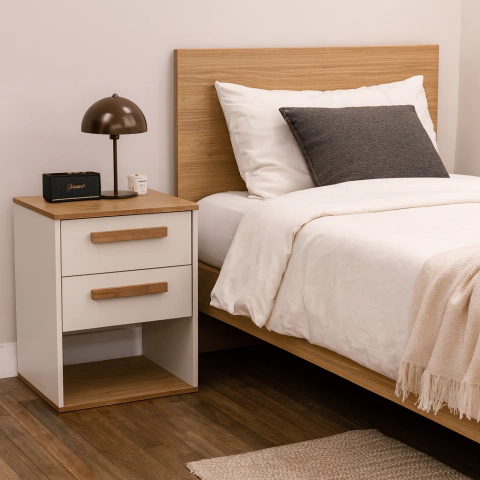 Mesa de Luz 2 Cajones (DNA056RKBL) - Roble Kendal/Blanco Laca - comprar online