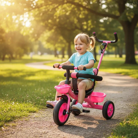 Triciclo Con Manija Direccional Baby Gus Tun Tunishop Color Rosa