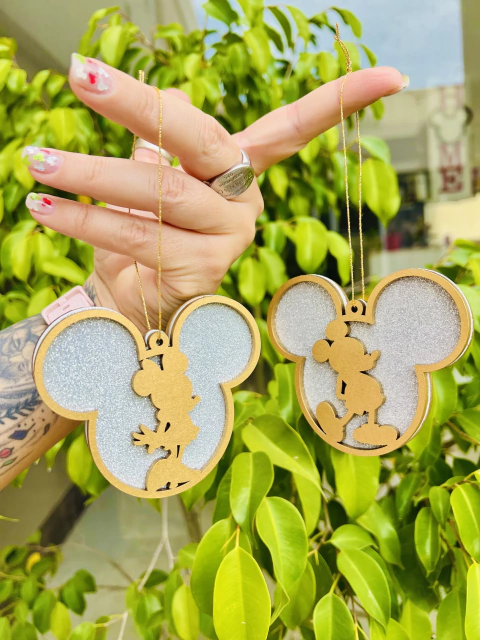 Adorno p/ árbol Mickey & Minnie - Dorado y Plateado