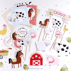 ANIMALES DE LA GRANJA - KIT DECORACION CUMPLEAÑOS IMPRESO - tienda online