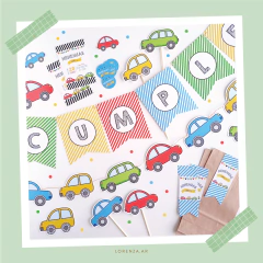 AUTITOS - KIT DECORACION CUMPLEAÑOS IMPRESO - comprar online