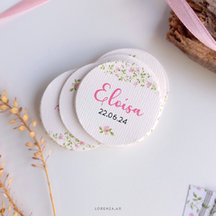 TARJETITAS REDONDAS 4 CM EN PAPEL ESPECIAL TEXTURADO - Lorenza Diseño