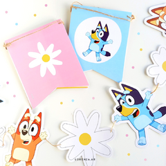 TEMÁTICA BLUEY CON FLORES