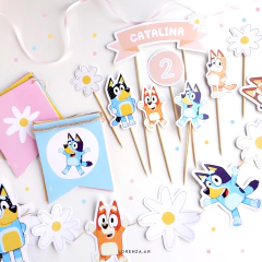 TEMÁTICA BLUEY CON FLORES en internet