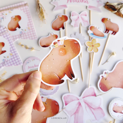 CAPIBARA NENA / KIT DECORACION CUMPLEAÑOS IMPRESO - comprar online