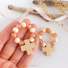 PACK 10 DENARIOS - PERLA DE VIDRIO CORAL Y MADERA - comprar online