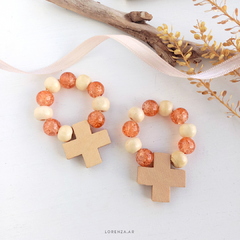 PACK 10 DENARIOS - PERLA DE VIDRIO CORAL Y MADERA