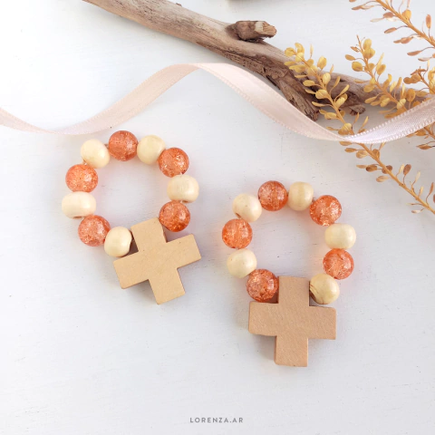 PACK 10 DENARIOS - PERLA DE VIDRIO CORAL Y MADERA