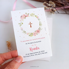 ESTAMPITA COMUNIÓN MODELO FLORES ROSAS