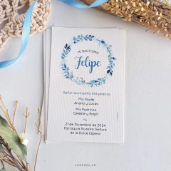 ESTAMPITA BAUTISMO MODELO GASPAR AZUL - Lorenza Diseño