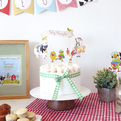 DECO TORTA BANDEROLA + TOPPERS FORMITAS DE PERSONAJES - TEMÁTICA A ELECCIÓN - Lorenza Diseño