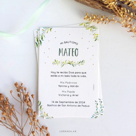 ESTAMPITA BAUTISMO MATEO VERDE - comprar online